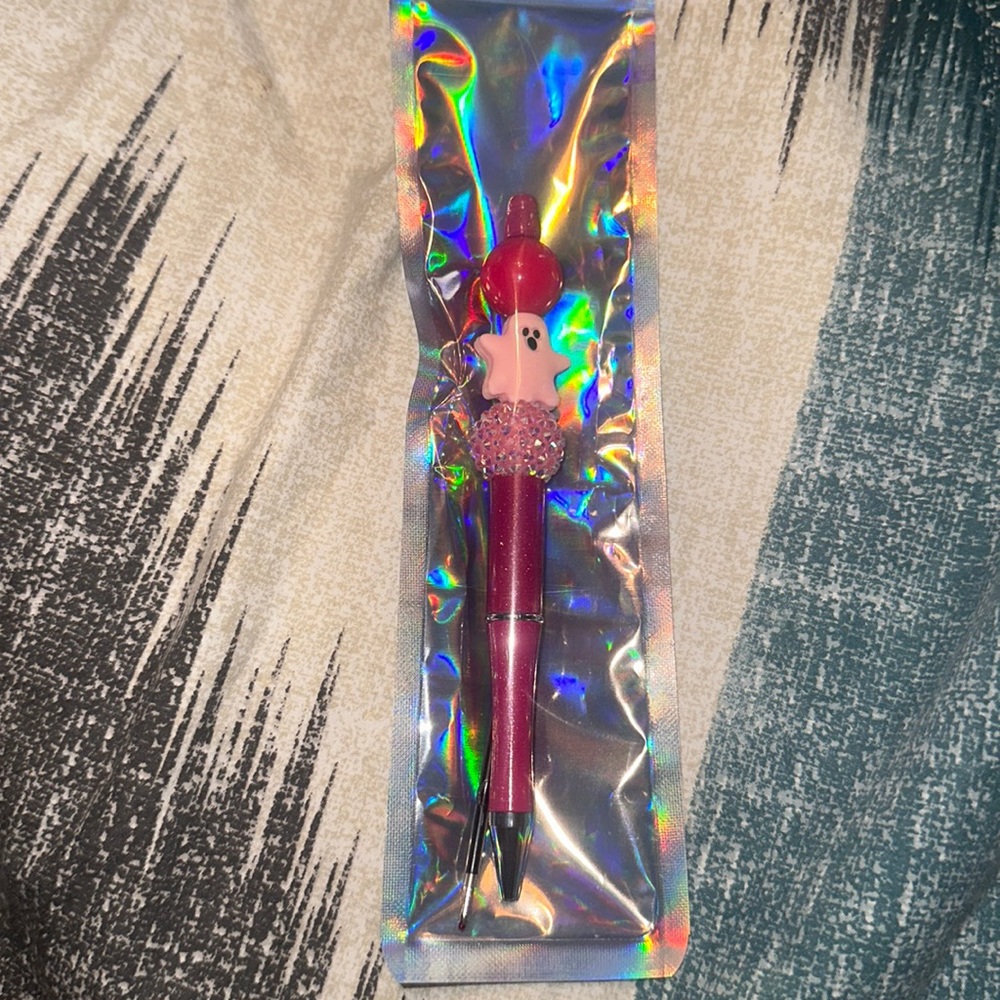 Pink Ghost Beaded Pen with Refill